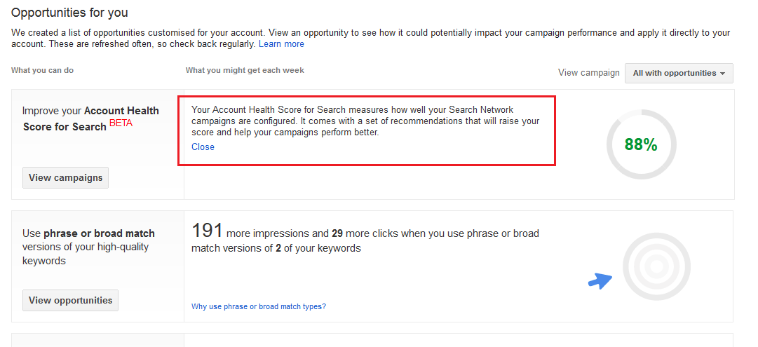 AdWords Health Score