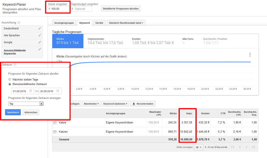 AdWords: genaue Impressionen ermitteln - Schritt 3