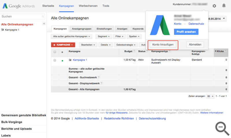 AdWords: Konto hinzufügen