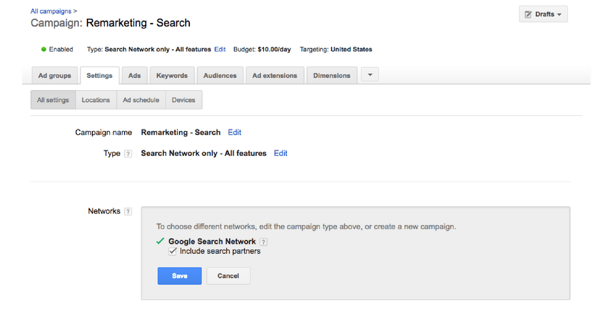 Google AdWords: Suche-Partner einbeziehen