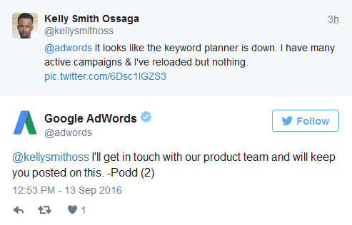 Google AdWords auf Twitter: technisches Problem beim Keyword-Planer