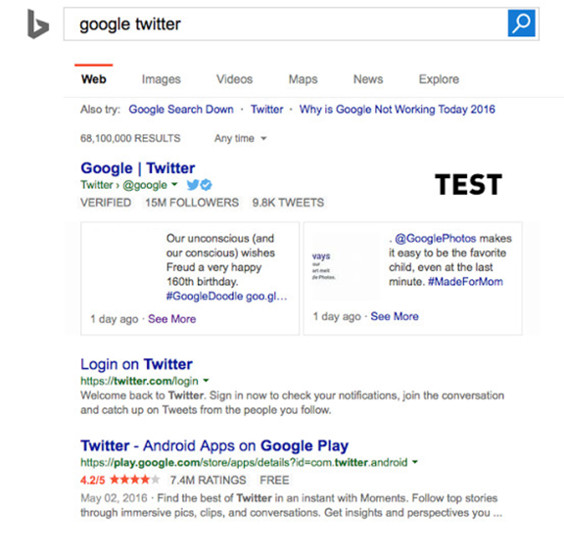Bing-Ergebnisse mit Twitter