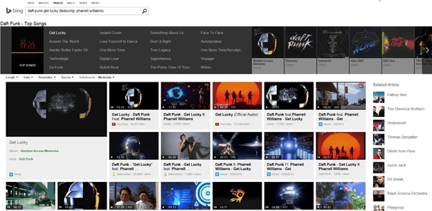 Neue Musiksuche bei Bing