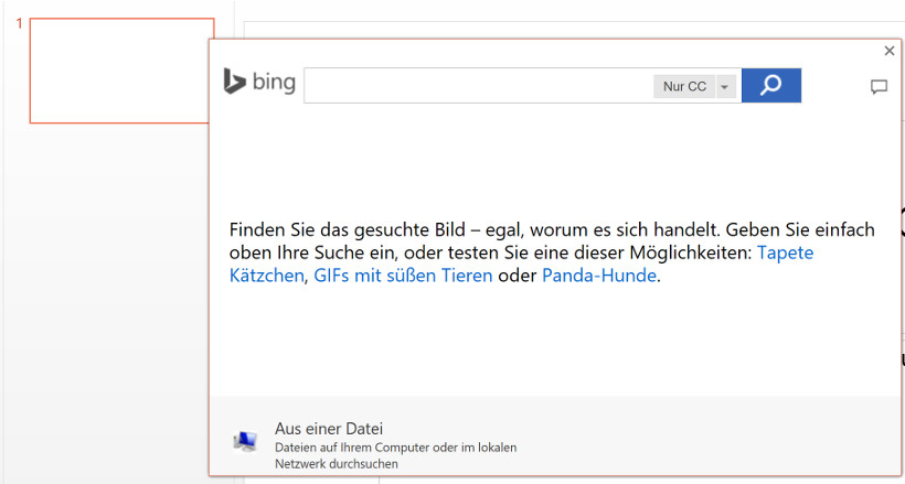 Einfügen von Bildern aus Bing in PowerPoint
