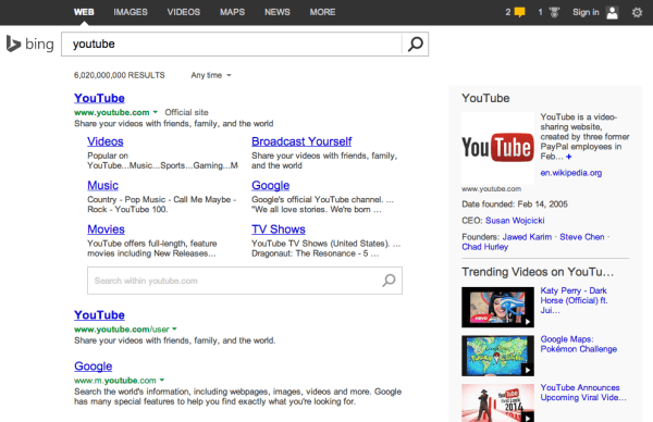 Bing SERP aktuell