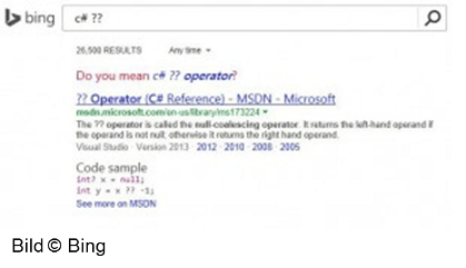 Suchergebnisseite auf Bing mit Codebeispiel