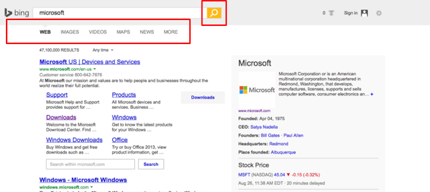 Variante 1 im Bing-Test für ein neues Design