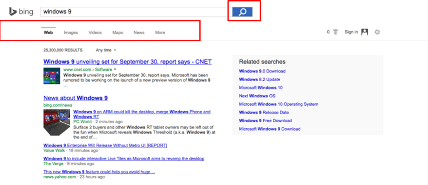 Variante 2 im Bing-Test für ein neues Design