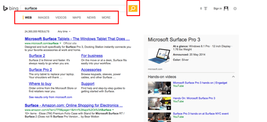 Variante 3 im Bing-Test für ein neues Design