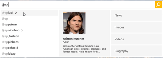 Twitter-Ergebnisse in Bing: Auch nach Handles kann gesucht werden