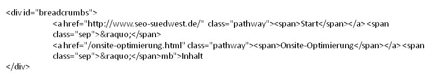 Breadcrumb-Code ohne Mikrodaten