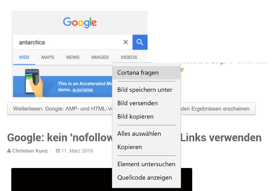 Cortana fragen: Bilder-Recherche im Edge-Browser