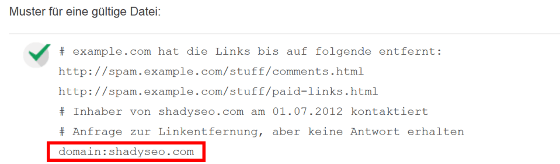 Google Disavow-Beispiel