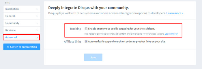 Disqus: advanced settings