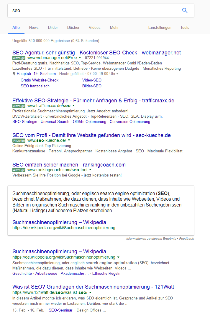 Featured Snippet ohne alternative Suchvorschläge