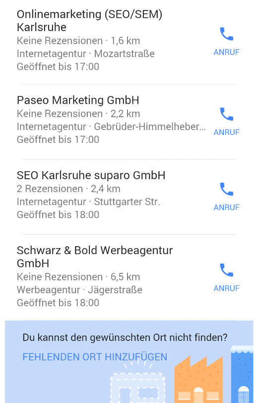 Google: "Fehlenden Ort hinzufügen"