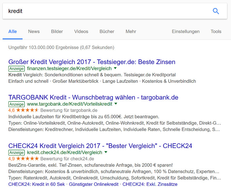 Google: Anzeigen-Label grüne Schrift auf weißem Grund