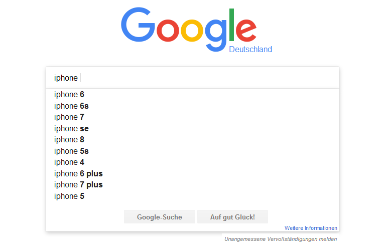 Google Autocomplete: Beispiel