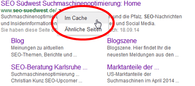 Google: Menü zum Abruf von Suchergebnissen aus dem Cache