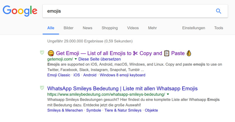 Emojis in der Google Suche sind zurück