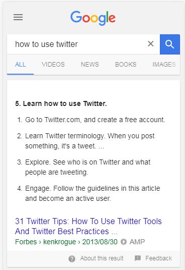 Google: Featured Snippet in der mobilen Suche