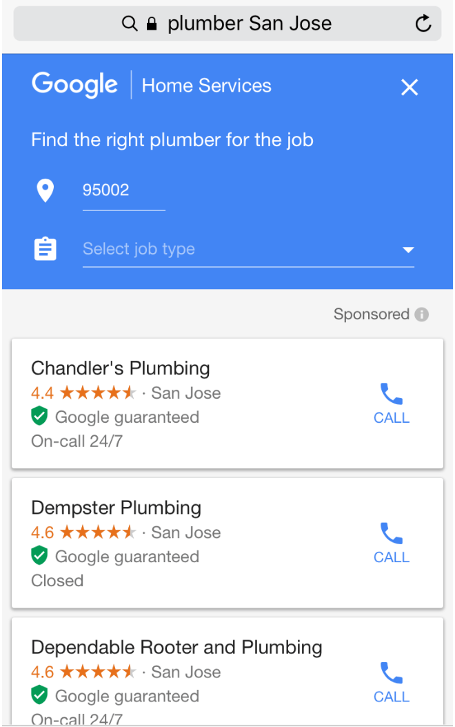 Google Home Service Ads: Listenansicht