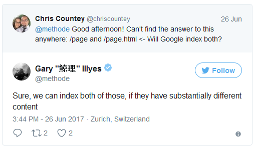 Google: Identische URLs mit unterschiedlicher Ednung können separat indexiert werden