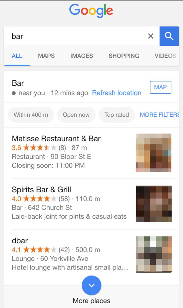 Google Local Pack: Reisezeit