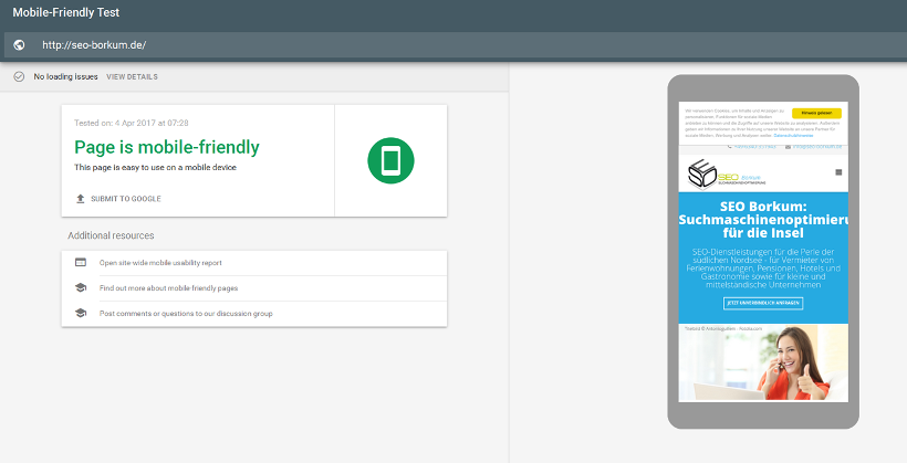 Google Mobile-Friendly-Test: Beispiel