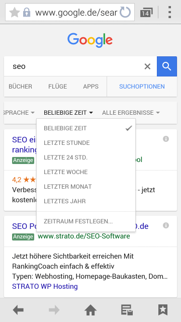 Google: Datumsfilter in der mobilen Suche
