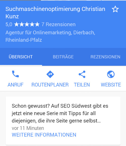Google My Business Live-Beitrag Beispiel