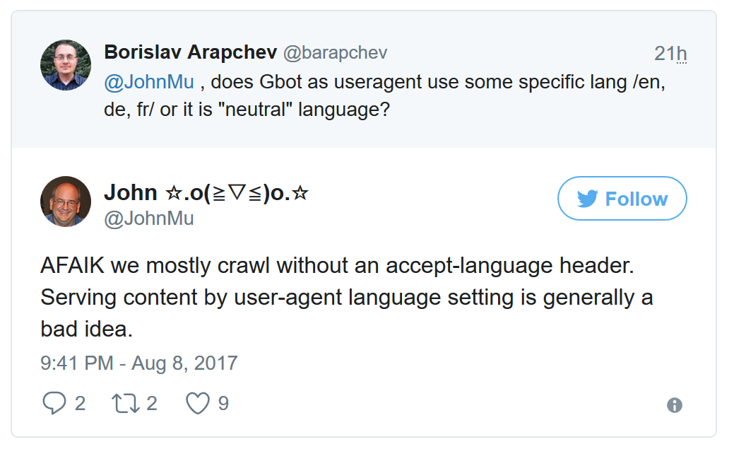 Google: zum Ausspielen von Inhalten besser nicht den Accept-Language-Header verwenden