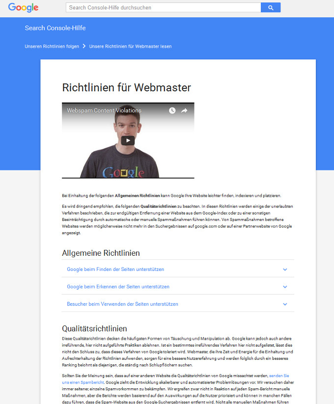 Google Webmaster Richtlinien neu