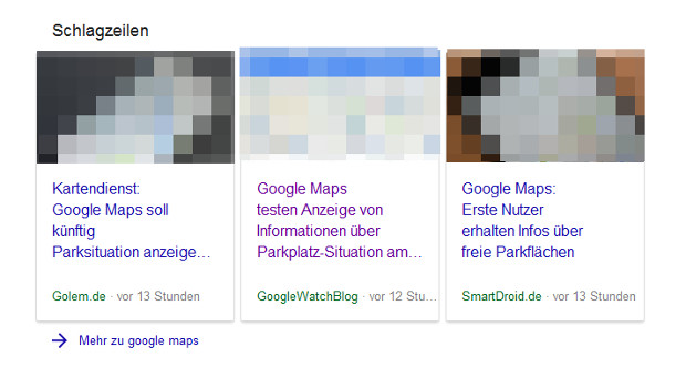 Google: Schlagzeilen mit drei Ergebnissen