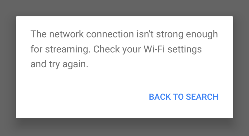 Google App-Streaming: Hinweis bei zu langsamer Internetverbindung