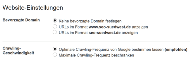 Google Search Console: Auswahl der bevorzugten Domain