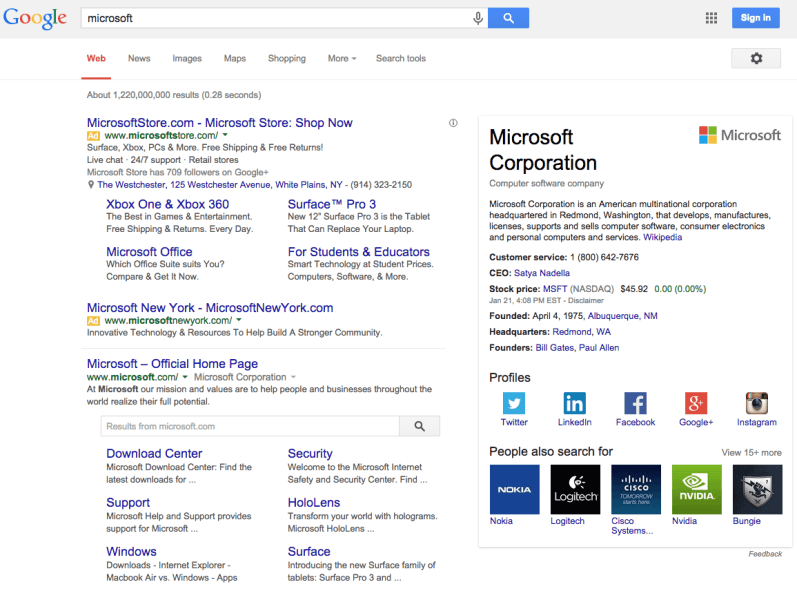 Beispiel einer Suchergebnisseite bei Google