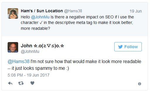 Google sieht Häkchen in Description als Spam an