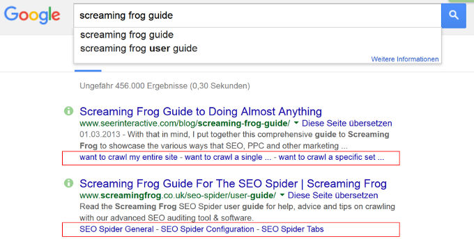 Google: einzeilige Siteliks