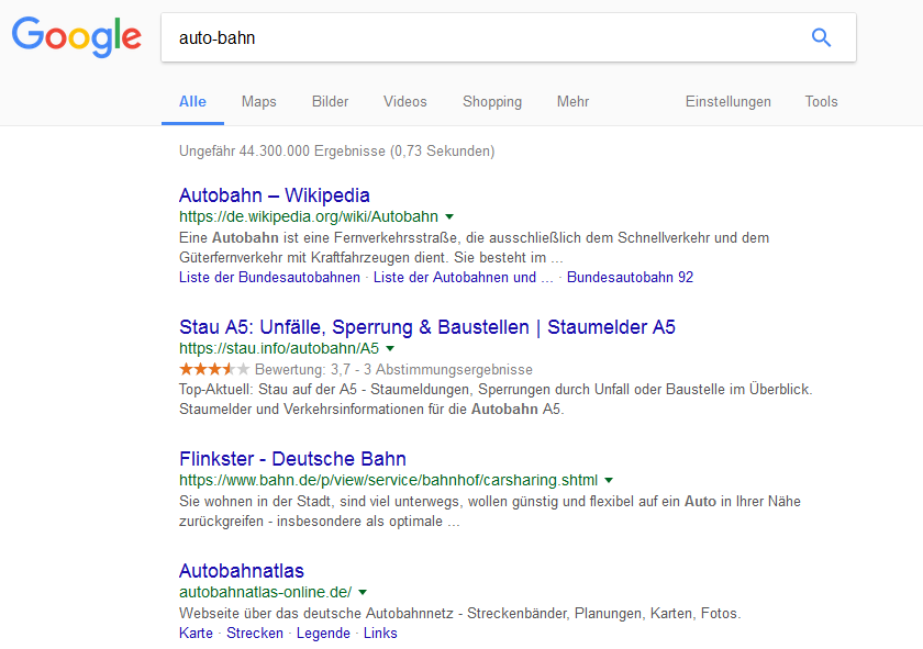 Google-Suche nach 'auto-bahn'