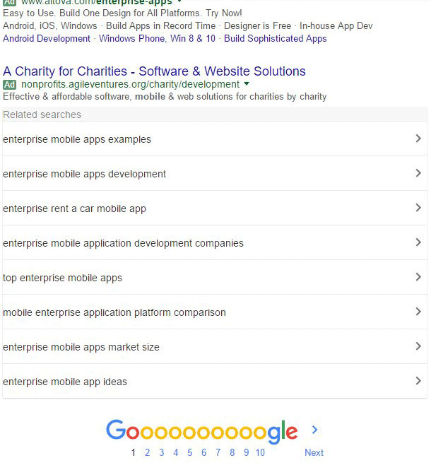 Google-Test für verwandte Suchanfragen