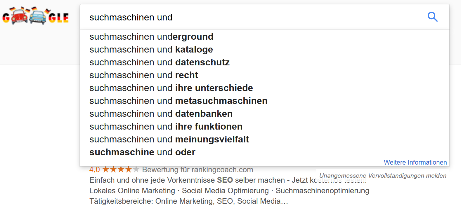 Google: wieder zehn Autocomplete-Vorschläge