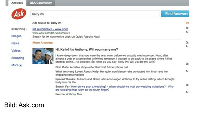 Heiratsantrag per Suchmaschine - Ask macht's möglich