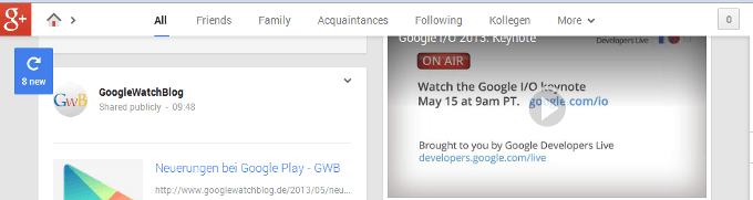 Icon für neue Posts auf Google+