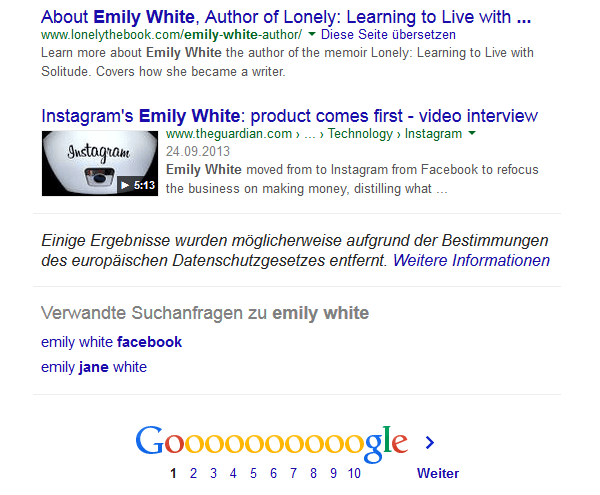 Löschhinweis auf Suchergebnisseiten, die von ausgeblendeten Suchergebnissen betroffen sind