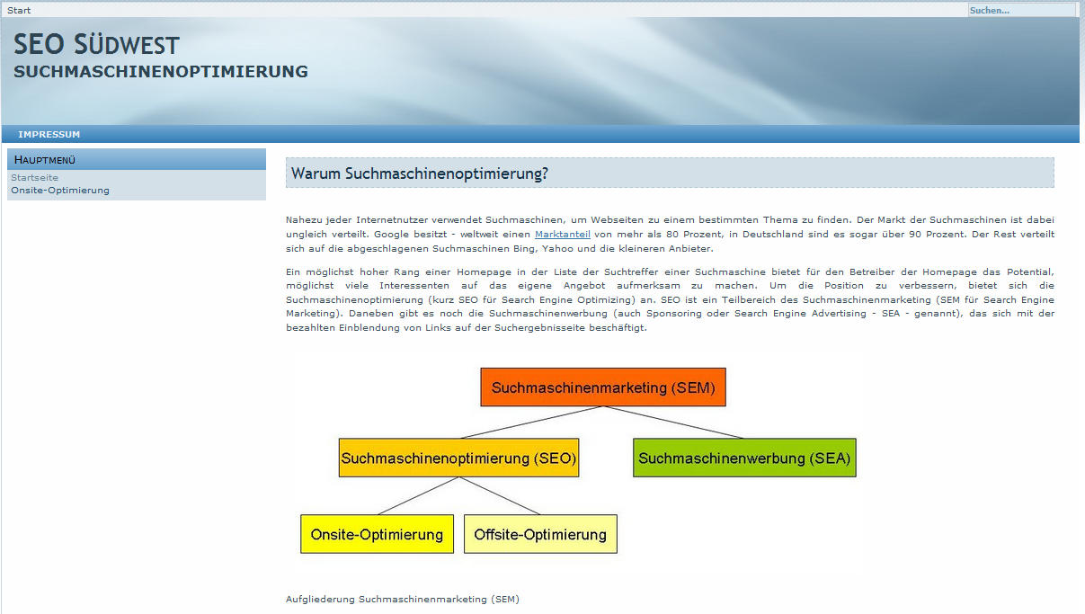 Fünf Jahre SEO Südwest - so sah die erste Version des Blogs aus