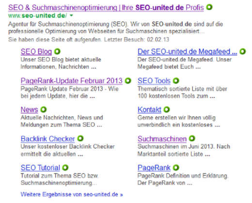 Beispiel für Sitelinks in Google