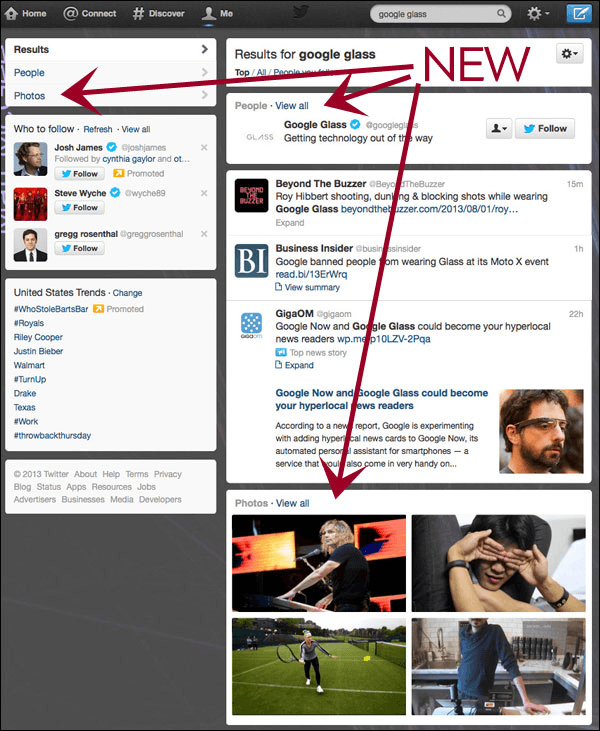 SERP der Universal Search bei Twitter
