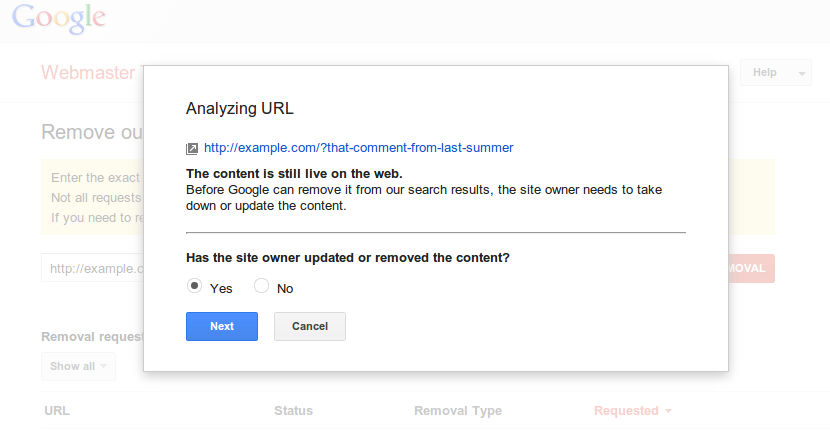 Neues Removal-Tool für Third-Party-URLs
