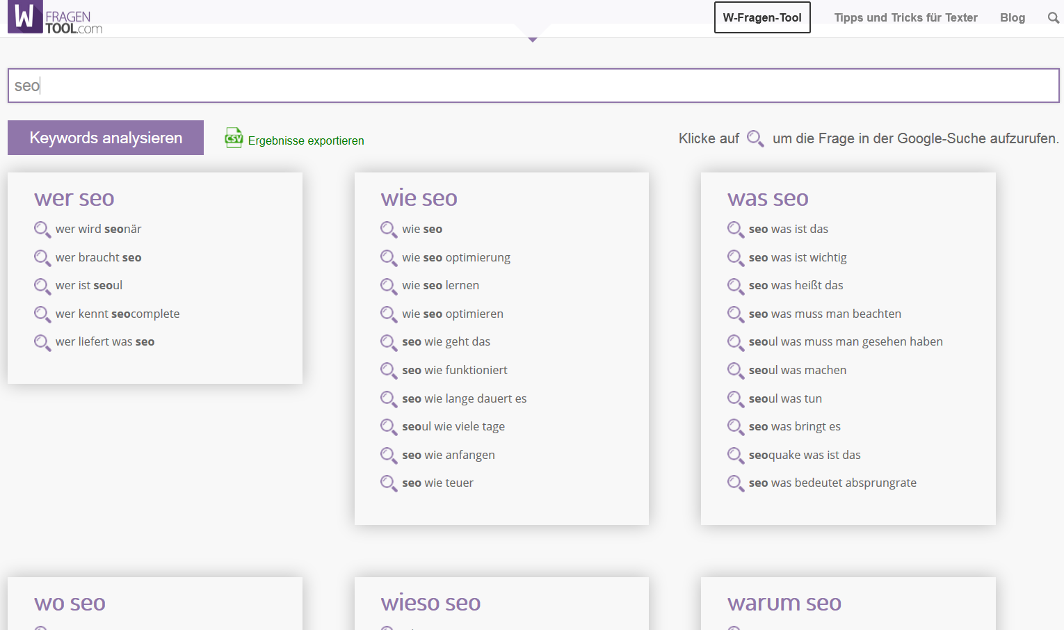 W.Fragen-Tool: Beispiel